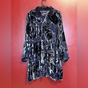 Vintage Apropos Burnout Velvet Button Down Top One‎ Size Blue Whimsygoth